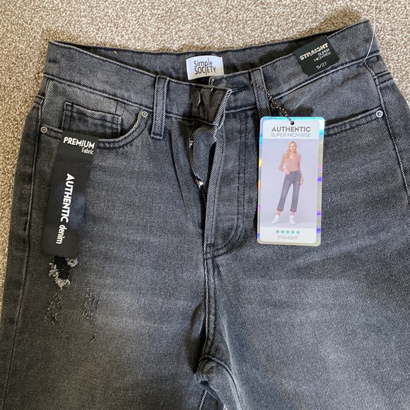 SIMPLE SOCIETY Women’s Straight Super High Rise Distressed Hem Denim Jeans 27 - Picture 5 of 14
